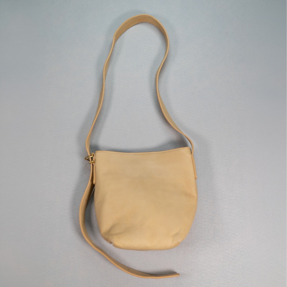 Leather Crossbody Bucket Bag Beige Minimalist Boho Everyday Shoulder Purse